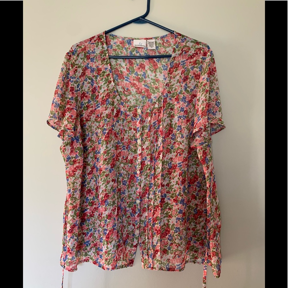 Jaclyn Smith Floral Sheer Blouse Sz 2 X